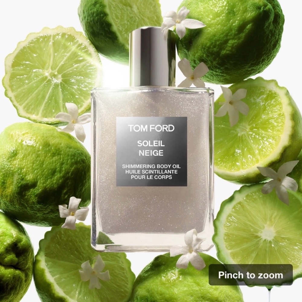 MWT Tom Ford Soleil Neige Shimmering Body Oil in Silver Packaging